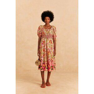 Farm Rio Pink Painted Bananas Midi Dress Large